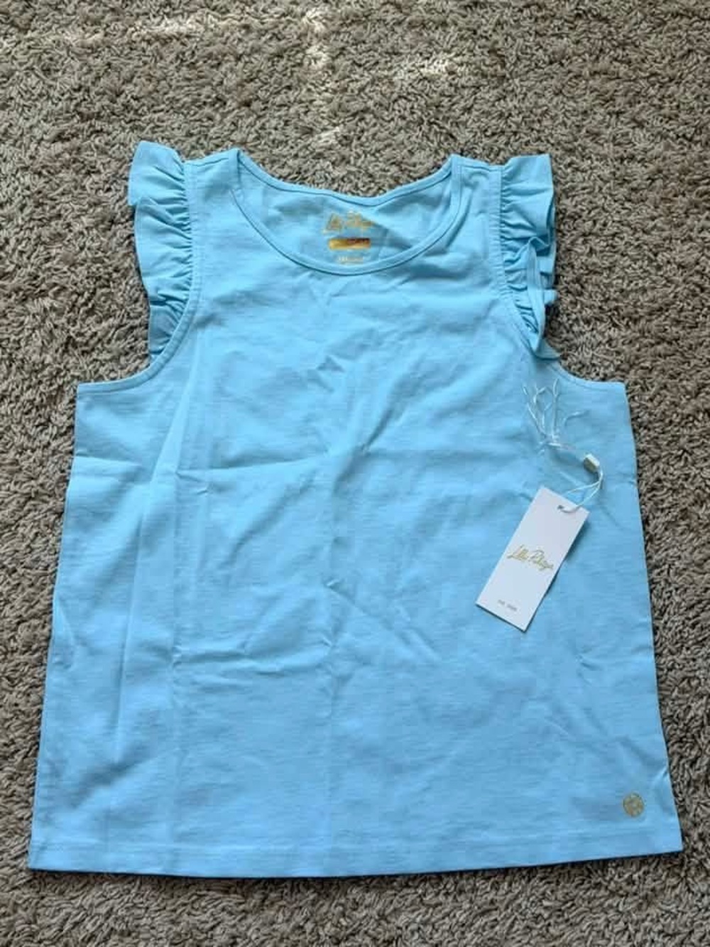 NWT Lilly Pulitzer Light Blue Ruffle Sleeve Tank Top for Kids Sz XL (12/14)